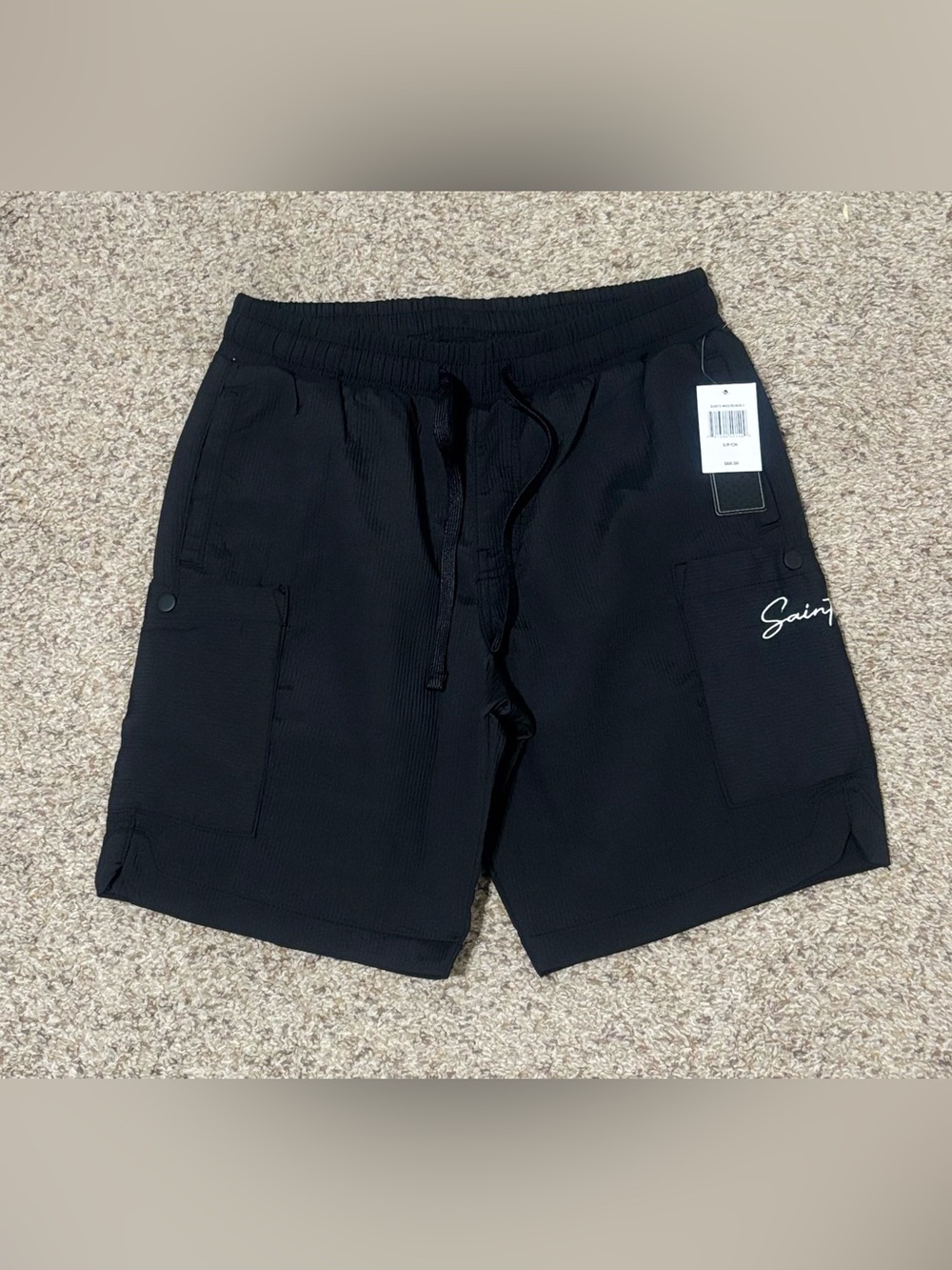 Saints Studio Men's Black Cargo Drawstring Shorts Elastic Waist Pockets Size: S